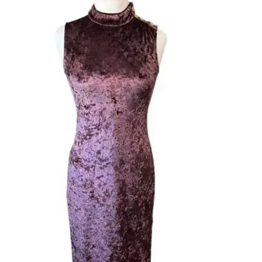 Michael Kors Berry Velvet Bodycon Midi Dress Mock Neck